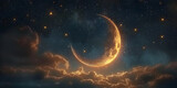 Fototapeta  - The moon and the stars in the sky,Bright Crescent Moon Illuminating the Night Sky AI

