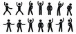 A human figure with various poses and gestures, a set of pictographs. A pictogram of a human silhouette waving its arms. Icons of people isolated on a white background, flat vector illustration