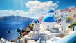The oia santorini greece whitewashed buildings blue domed churches caldera views