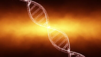 Poster - loop 3d dna chain rotation on dark fire background.