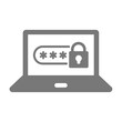 Laptop and password masked characters vector. Protected login and entry with padlock icon.