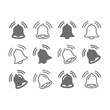 Ringing bell vector icon set. Editable stroke line and filled icons.