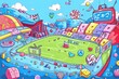 © Starlight - Cartoon cute doodles of a candy sports stadium where teams compete in games like gumball soccer, candy cane hockey, and jellybean basketball, Generative AI