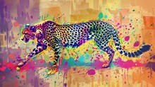  A Painting Depicts A Cheetah Sprinting Through A Kaleidoscope Of Colors-drenched Brushstrokes
