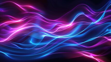 Wall Mural - Abstract digital landscape with flowing neon lines and waves.