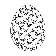 Wall Mural - Easter egg leaves background, hand drawn floral elements for spring holiday. Black and white line art compositions for coloring page. Vector illustrations for card or invitations.