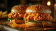 Mouthwatering Crispy Chicken Burgers with Melting Cheese and Sesame Buns
