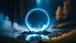 Cosmic Entryway: Neon Blue Circle Symbolizing a Portal