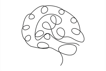 Wall Mural - Continuous one line drawing of human brain. Hand drawn minimalism style. brain line art vector illustration
