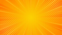 Bright Orange-yellow Gradient Abstract Background. Orange Comic Sunburst Effect Background With Halftone. Suitable For Templates, Sales Banners, Events, Ads, Web, And Pages