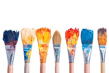 Set of artist paintbrushes, isolated cutout object on transparent background