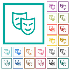 Sticker - Theatrical masks outline flat color icons with quadrant frames