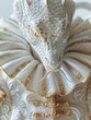 A close-up of White Serpent King statue, in Renaissance costume,white minimalism collar Renaissance style, white and gold tone color