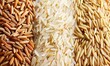 Three different types of rice are shown in a pile