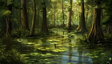 Seamless Background Location Swamp For A Computer Game 