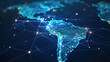 Abstract digital map of South America, concept of global network and connectivity, data world transfer and cyber technology, information exchange and telecommunication. Digital map for business