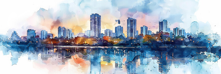 Poster - Watercolor painting landscape colorful city