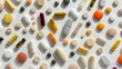 Various vitamin pills, tablets and dietary supplements with natural formulations, flat lay