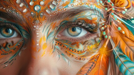 Wall Mural - Girl with colored face painted. Art beauty image