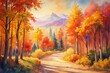 Autumn scenery landscape painting background in the forest