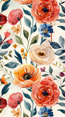 Wall Mural - Wild Flowers bloom watercolor seamless pattern 