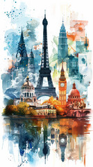 Sticker - World travel and sights Famous landmarks of the world postcard