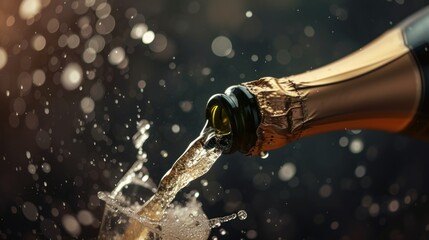 champagne bottle is opened. cork shoots from champagne bottle. symbolic photo for the year, new year's eve, celebrations and openings