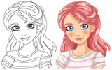 Fototapeta Dinusie - Vector illustration of a girl, black and white to color