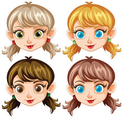 Wall Mural - Four cartoon female faces with different hairstyles.