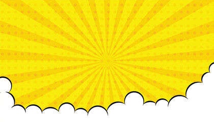 Poster - Pop art comic background with cloud. Cartoon Vector Illustration on blue. Pop art comic yellow background. Cartoon Vector Illustration