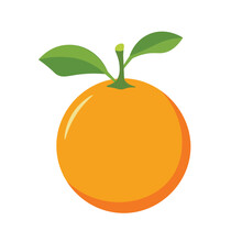 Simple Orange Fruit Clip Art, Whole Orange With Leaves Vector Illustration