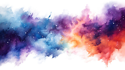 Cosmic effect with abstract watercolor brush strokes resembling a galactic nebula on white and transparent background