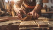 worker cutting wood , generative ai