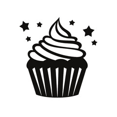 Birthday cupcake silhouette icon. Vector template for tattoo or laser cutting.