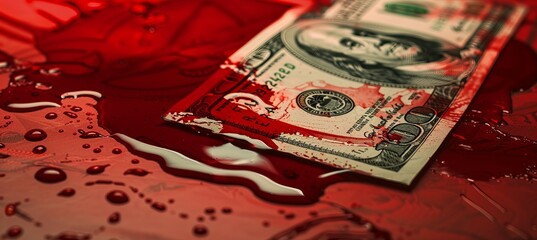 Blood money. Bribery, corrupt, dirty money laundry, and criminal concept. Generative AI technology.