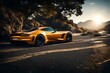 A sunlit setting with a sports car against a stunning backdrop, the HD camera capturing the speed and sophistication in vivid