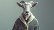 A portrait of a goat in a cardigan sweater. 3d render.