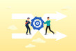 © Art of Ngu - Businessman staff team help turn gear cog to manage change direction arrows, change management, professional or expertise to manage company transformation or implement new process (Vector)