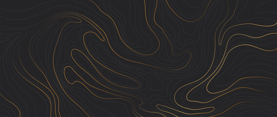 Wall Mural - Luxury gold abstract line art background vector. Mountain topographic terrain map background with gold lines texture. Design illustration for wall art, fabric, packaging, web, banner, app, wallpaper.