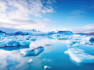 Poster - Majestic Blue Iceberg Lagoon Under Clear Skies