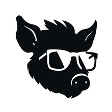 Boar Wearing Sunglasses, Vintage Logo Line Art Concept Black And White Color, Hand Drawn Illustration
