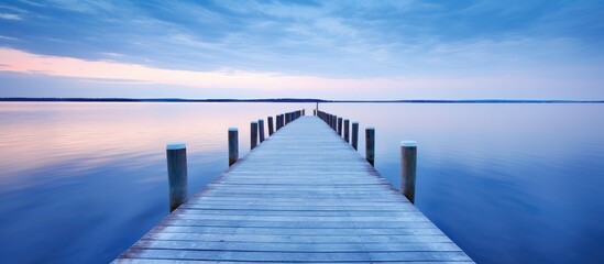 Wall Mural - Tranquil Wooden Pier Over Serene Lake at Dusk