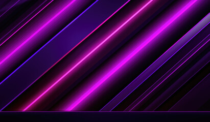 Wall Mural - Purple colored horizontal and diagonal neon stripes with rainbow border on dark black background, in the style of dark pink and dark black, geometric line, monochromatic shadows, dense composition