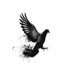 Poster -  pigeon flying silhouette, white background