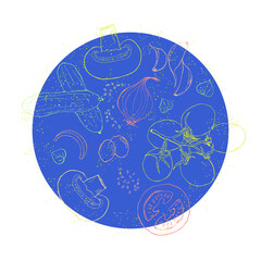 Wall Mural - Vegetable line art sketch bright circle composition