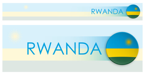 Wall Mural - Rwanda flag horizontal web banner in modern neomorphism style. Webpage Rwanda country header button for mobile application or internet site. Vector