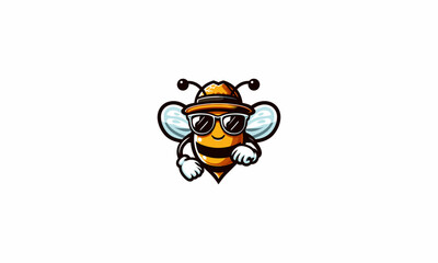 character bee wearing sun glass and hat vector mascot design