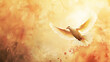 A dove with wings, representing the Holy Spirit in the New Testament, with space for text