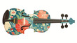 Vintage Floral Violin Flat vector isolated on white background