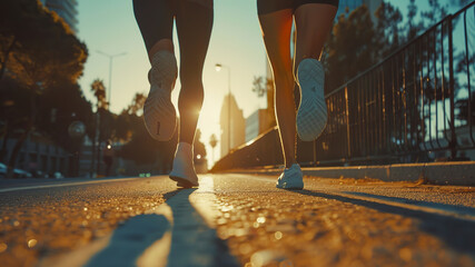 young sports couple are running in the city on the morning, morning run scene, sports lifestile, running people